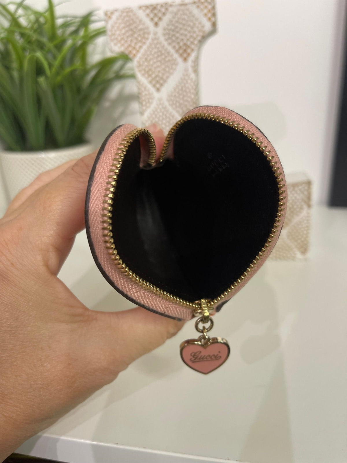 94. Gucci Pink GG Heart Coin Pouch