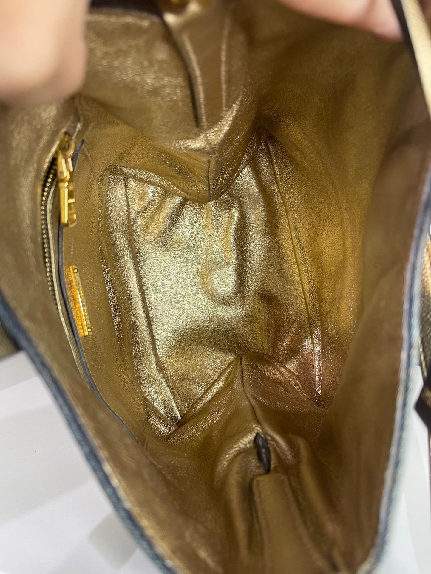 63. Miumiu Denim Metallic Gold 2 Way