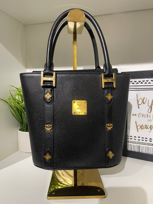 MCM Muchen Black Leather Tote