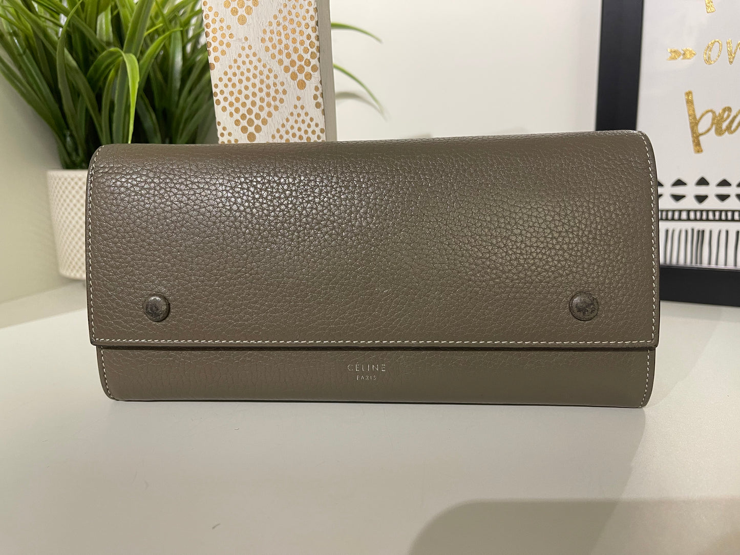 Celine Double Snap Wallet Taupe