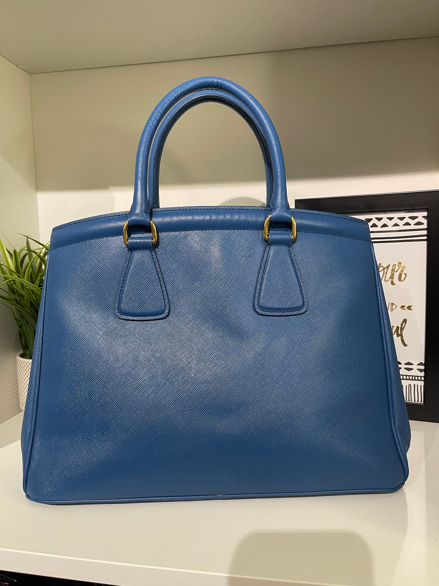 Prada Blue Saffiano Top Handle Tote