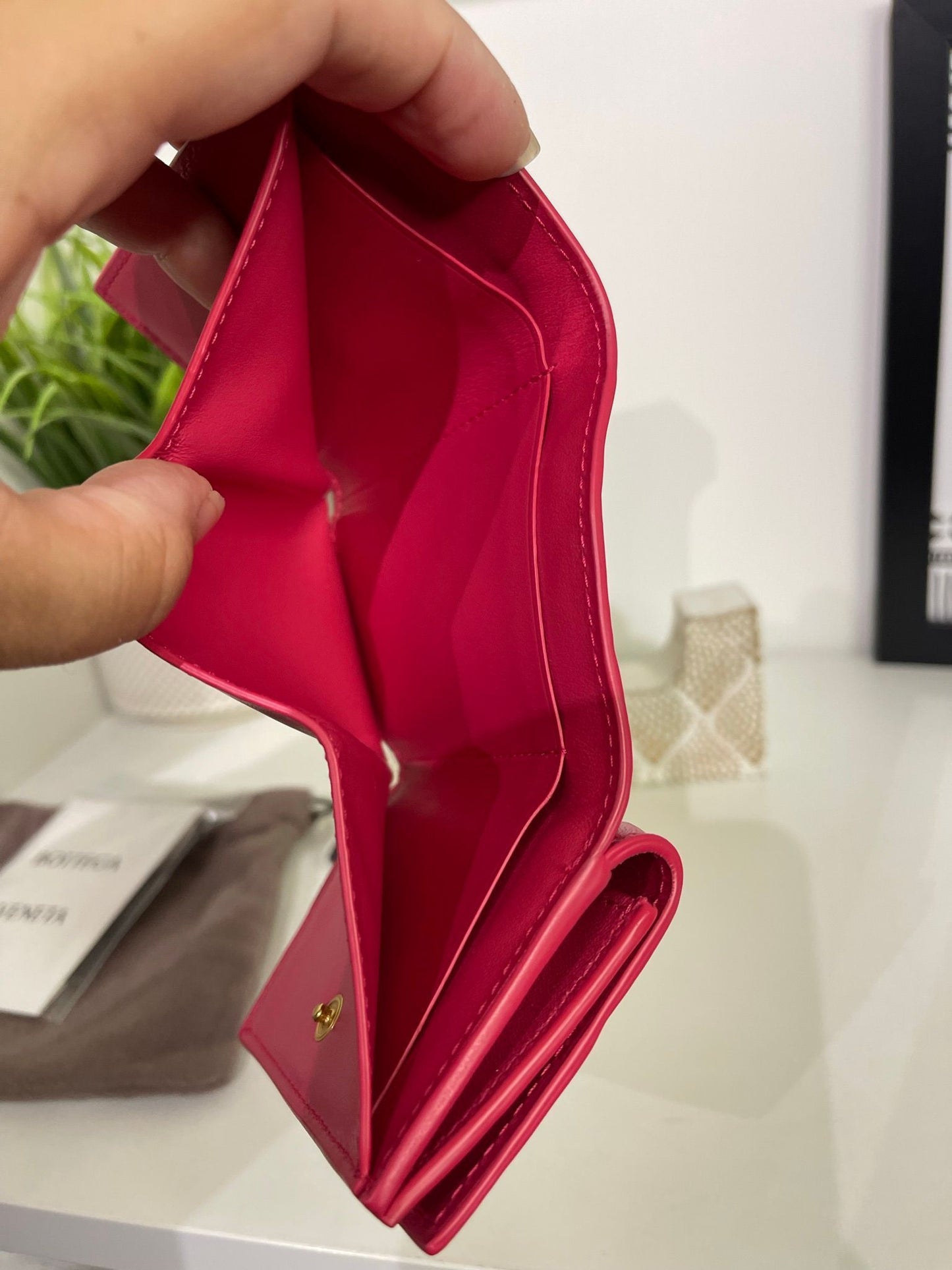 53. Bottega Veneta Pink Intrecciato Compact Wallet