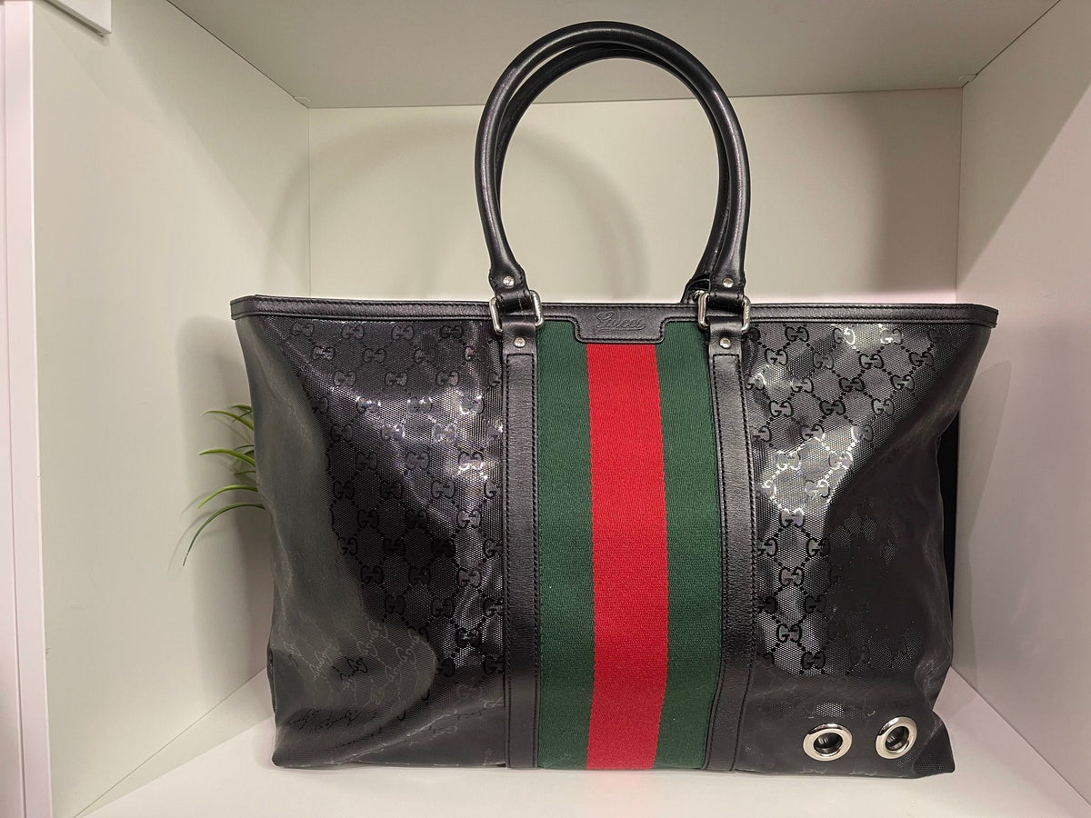 31. Gucci Black Imprime Zip Top Tote
