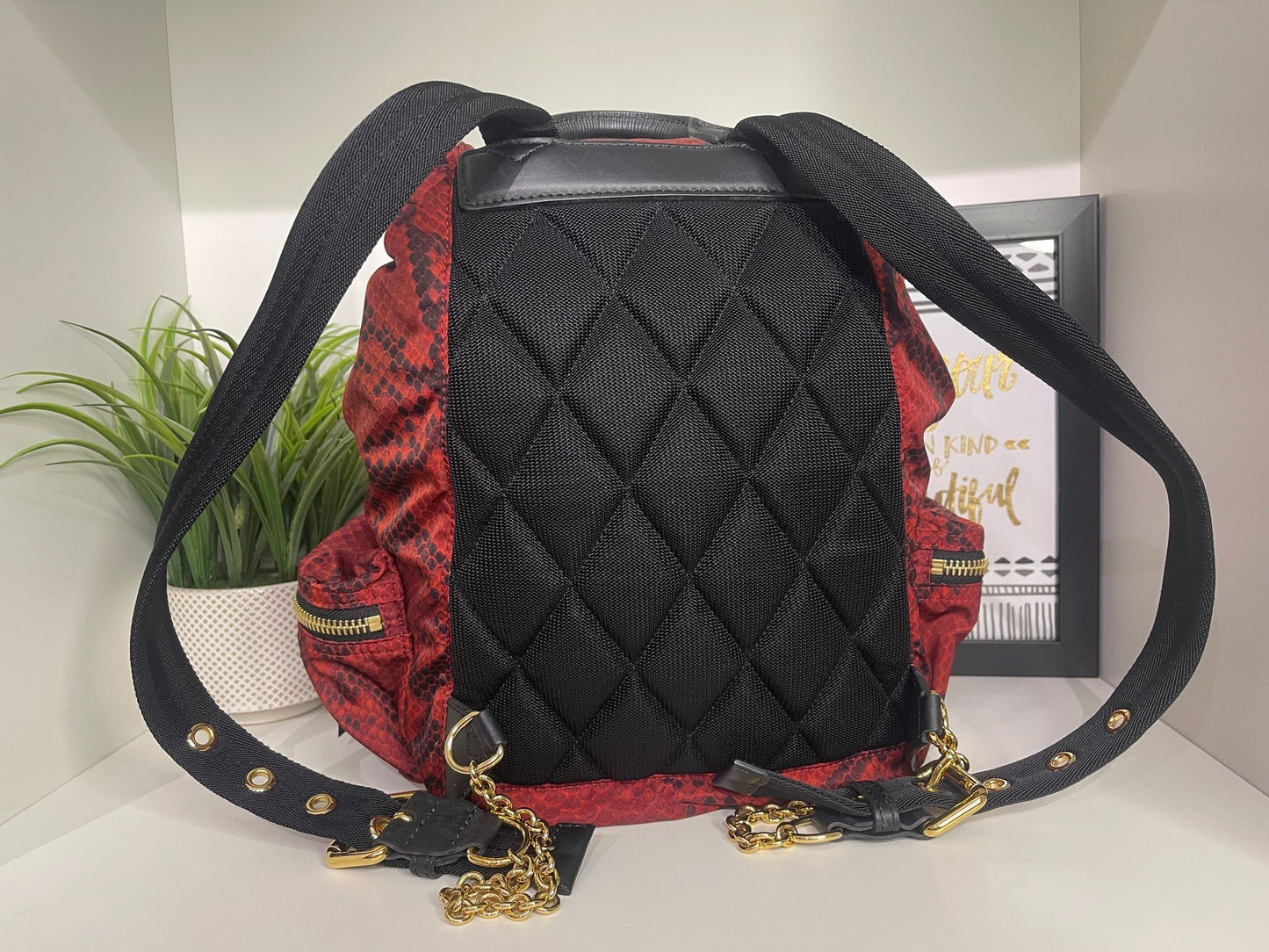 11. Burberry Nylon Red/Black Snake Print Backpack