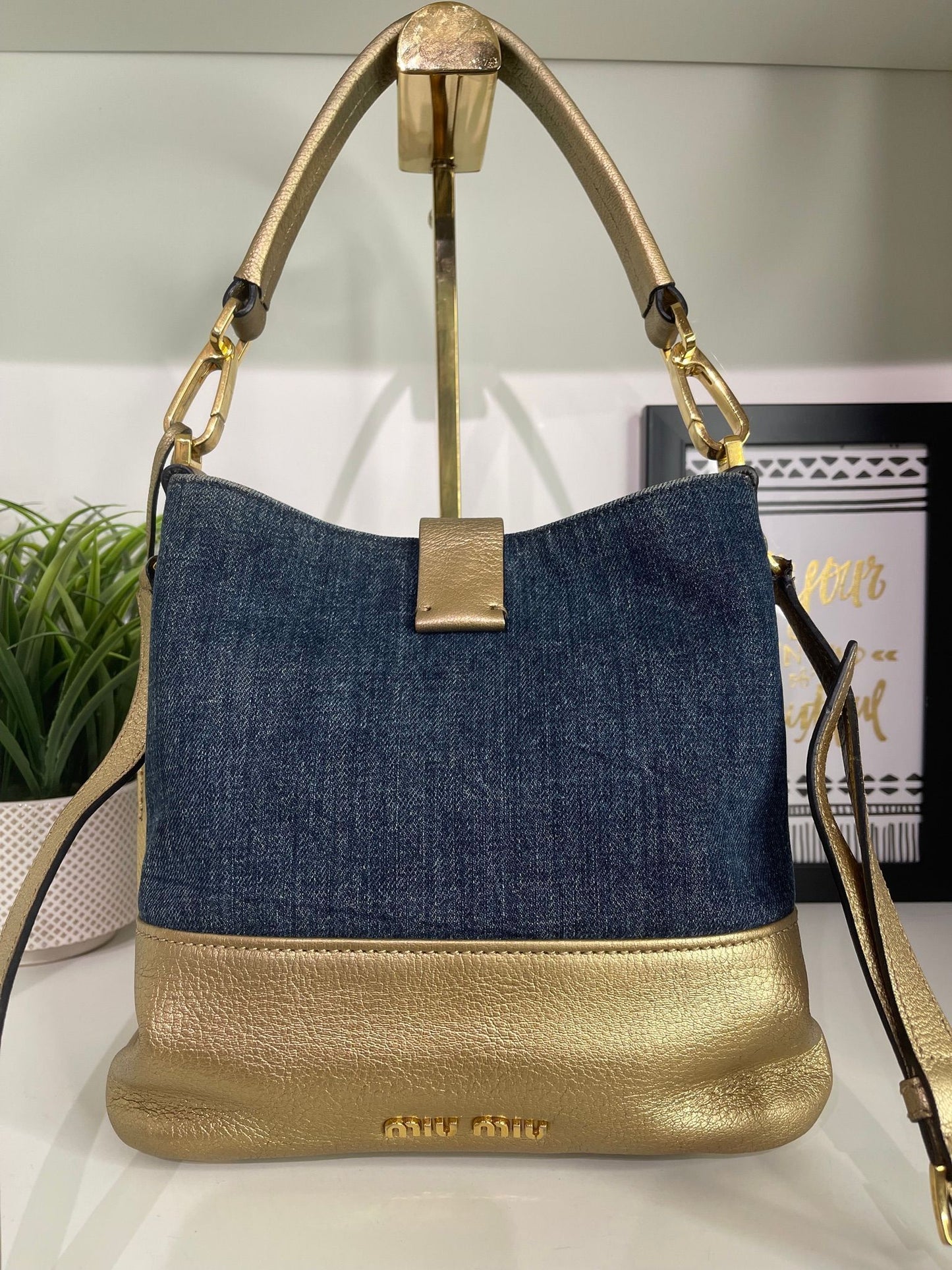 63. Miumiu Denim Metallic Gold 2 Way