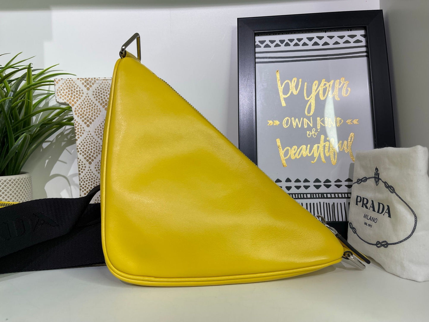28. Prada Yellow Logo Triangle Crossbody