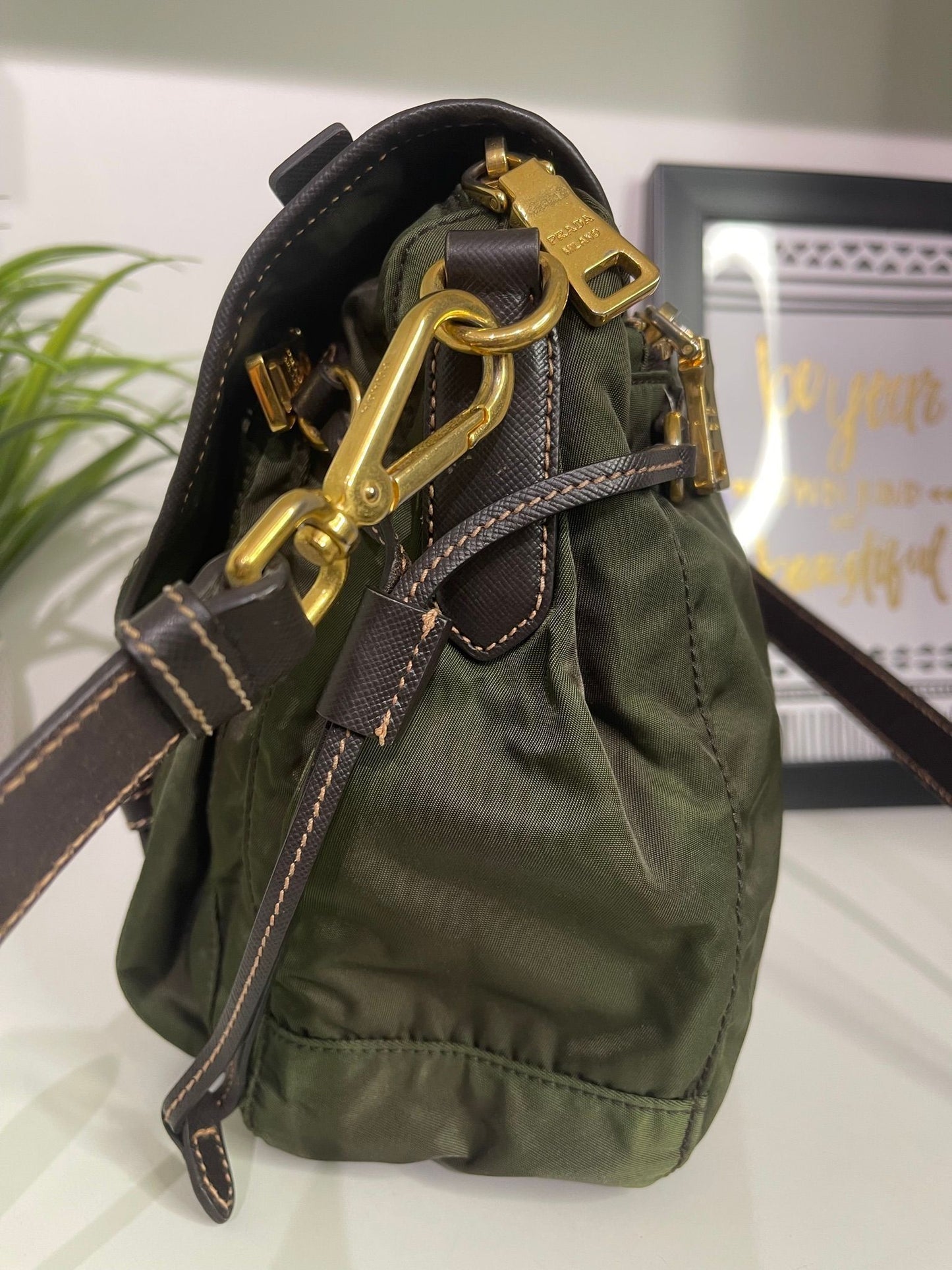 39. Prada Green Nylon Crossbody Bag