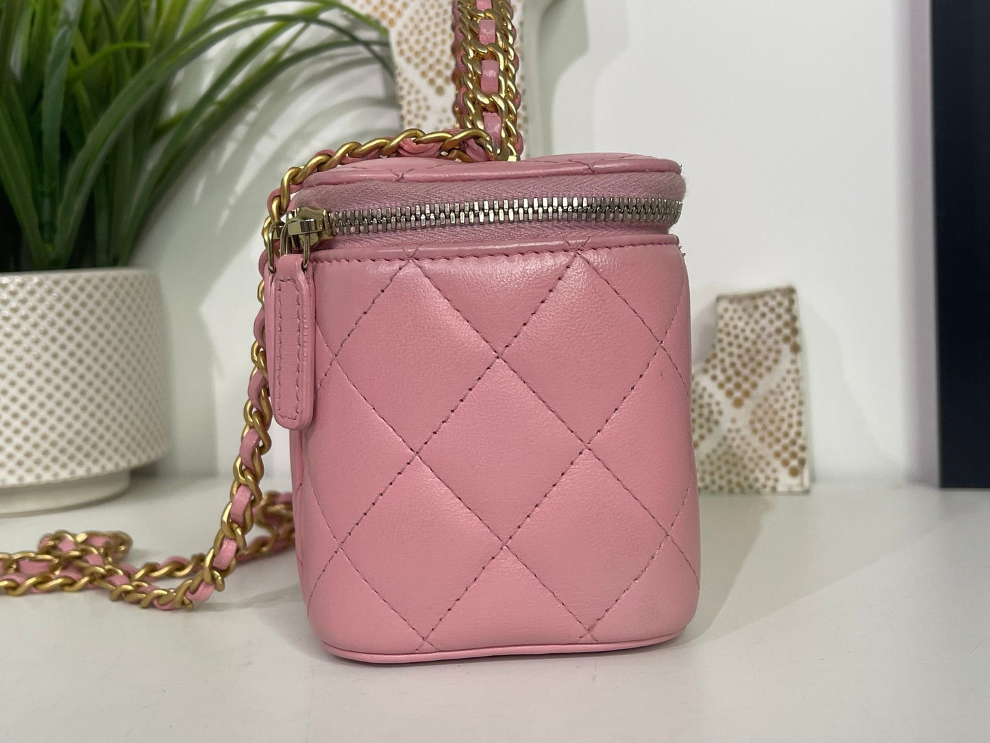 29. Chanel Small Pink Quilted Lambskin Pick Me Up Vanity