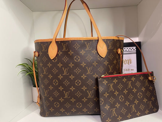 106. Louis Vuitton Monogram Neverfull MM w/ Pouch (Red Interior)