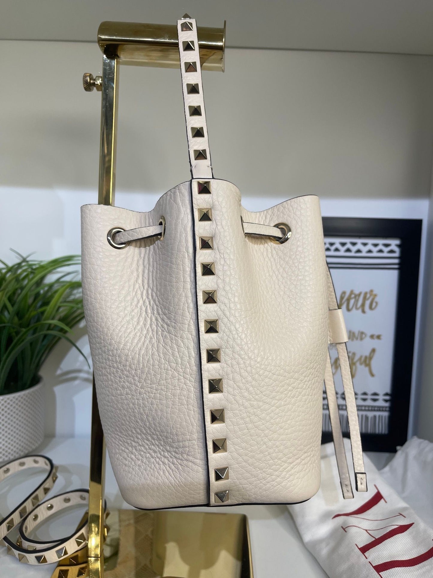 106. Valentino Ivory Rock Stud Bucket Bag