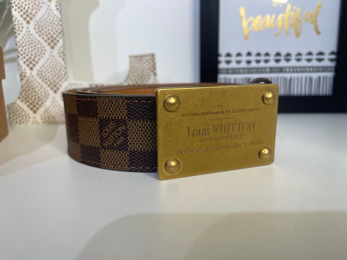 118. Louis Vuitton Damier Ebene Belt Size 110/44