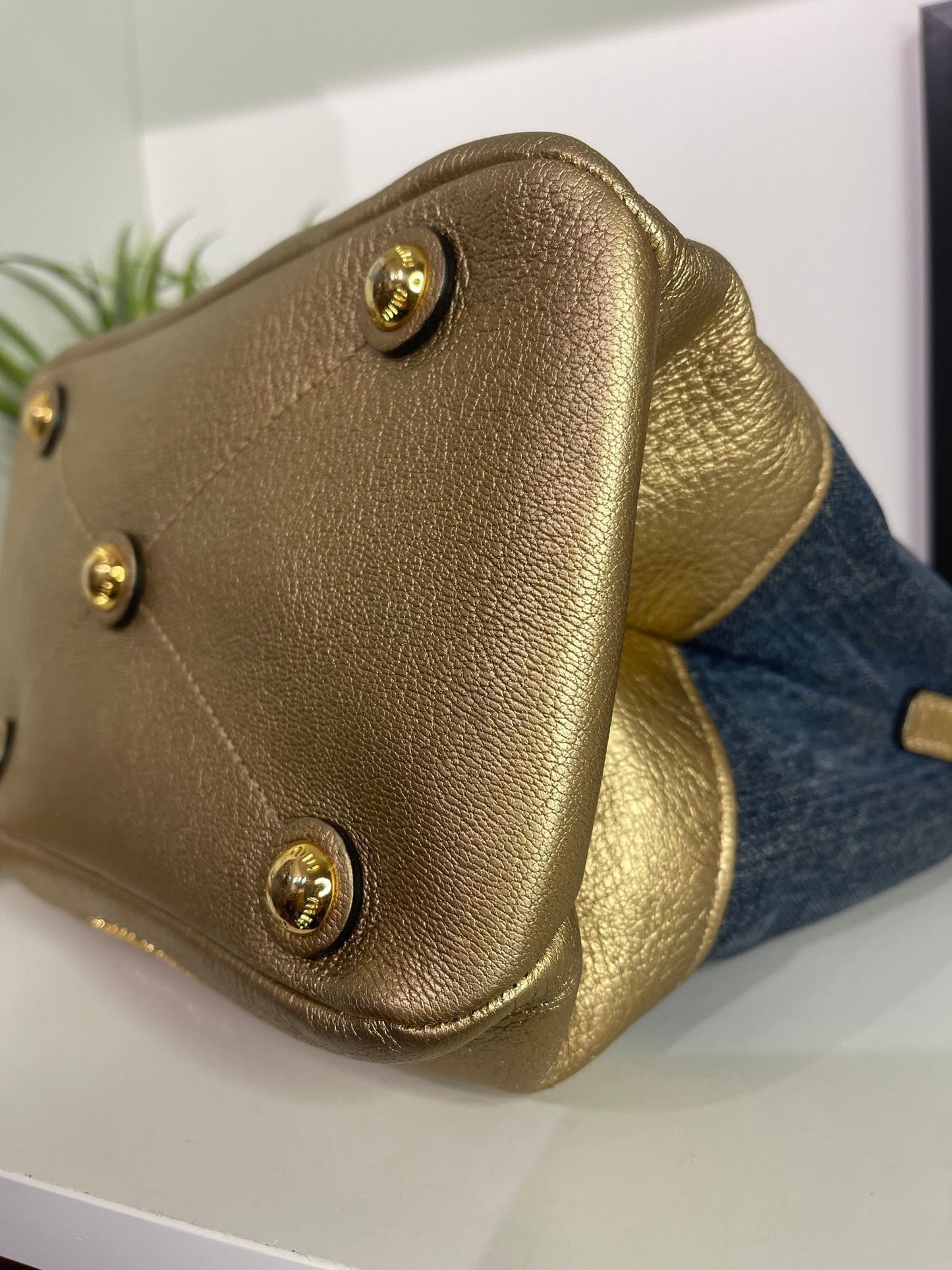 63. Miumiu Denim Metallic Gold 2 Way