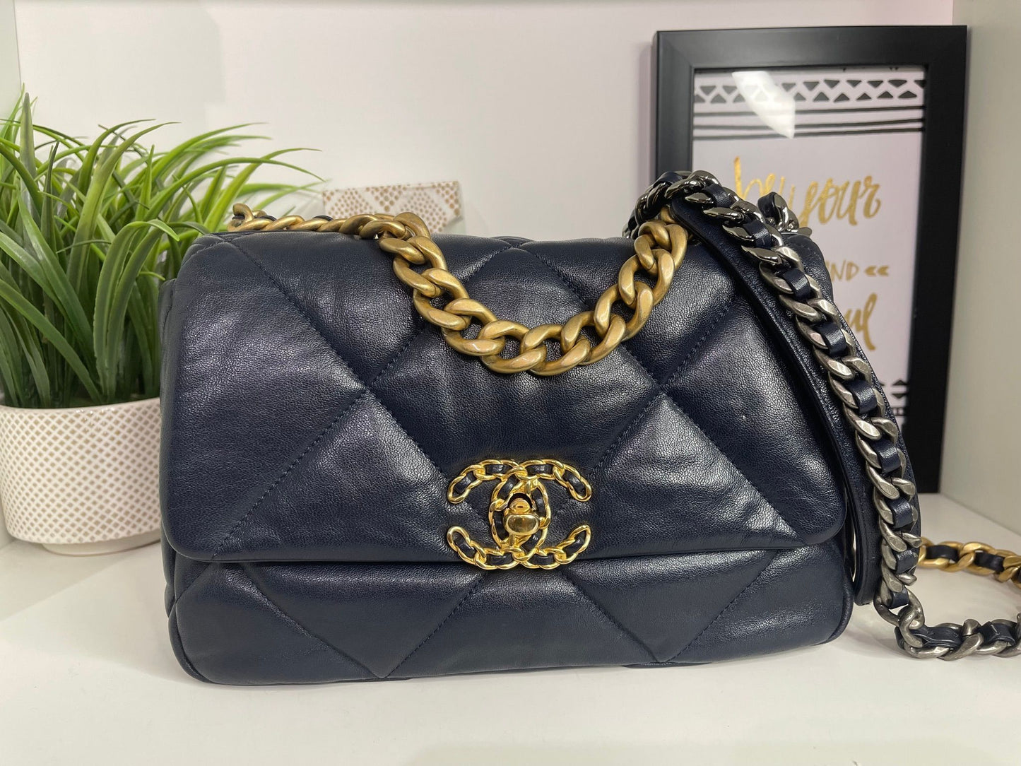 40. Chanel 19 Navy Small Shoulder Bag
