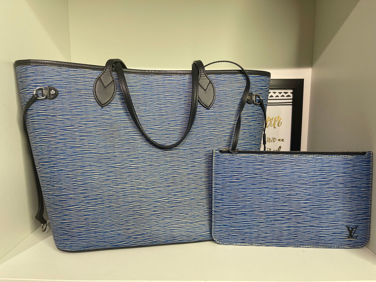115. Louis Vuitton Epi “Denim” Neverfull MM w/ Pouch