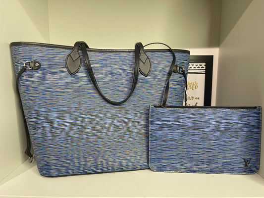 115. Louis Vuitton Epi “Denim” Neverfull MM w/ Pouch