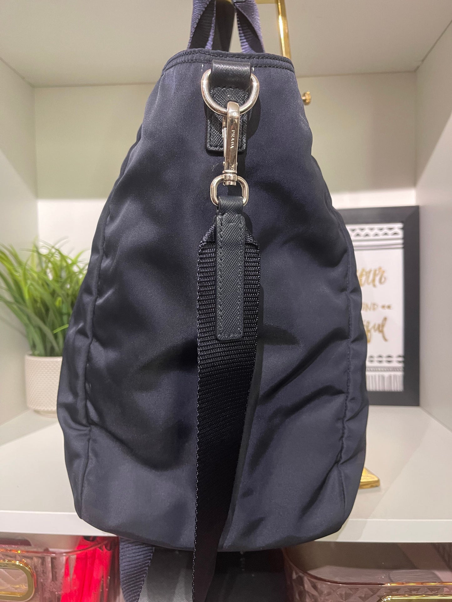 47. Prada Navy Nylon Tote Bag