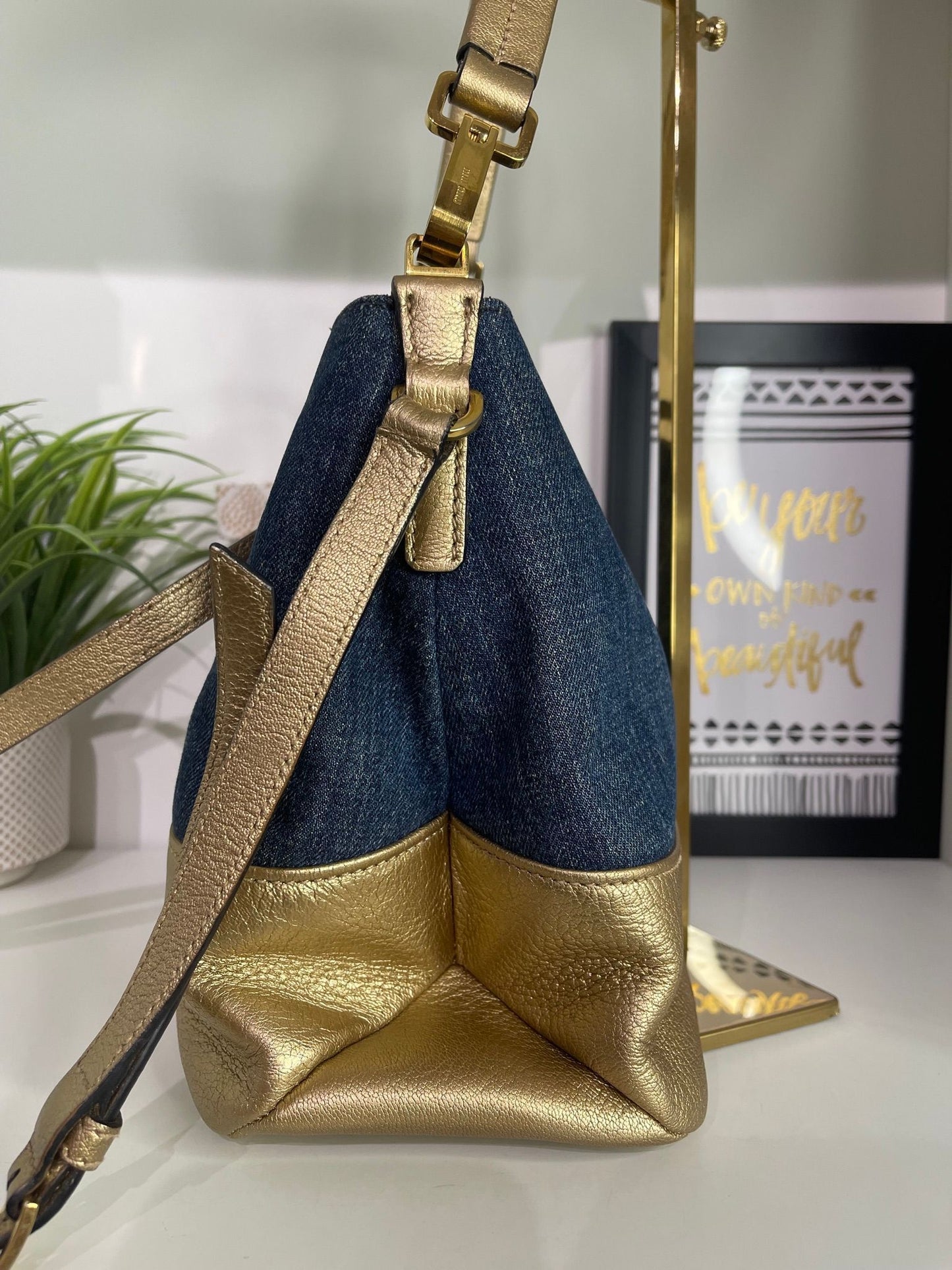 63. Miumiu Denim Metallic Gold 2 Way