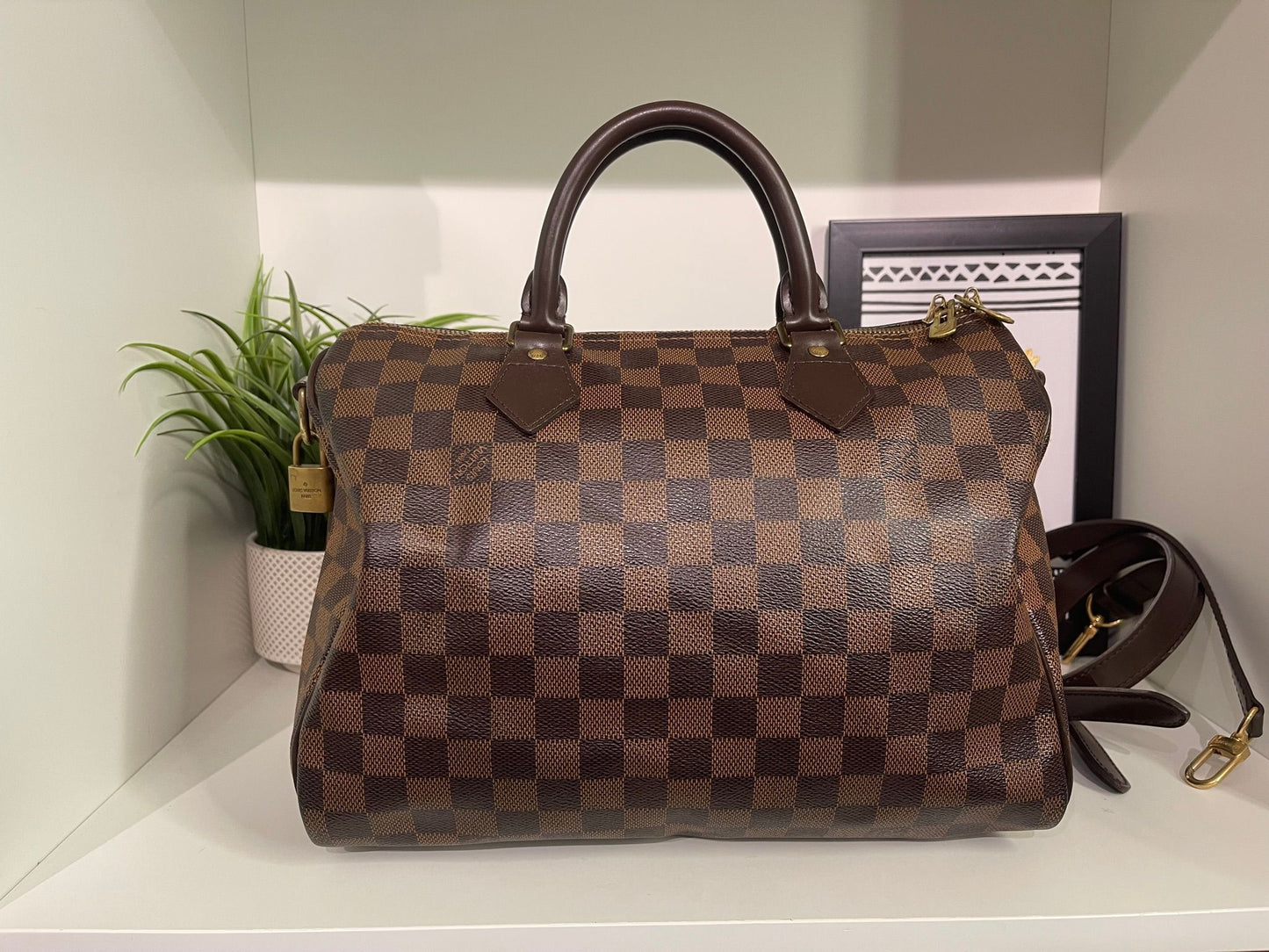 124. Louis Vuitton Damier Ebene Speedy 30 Bandolier