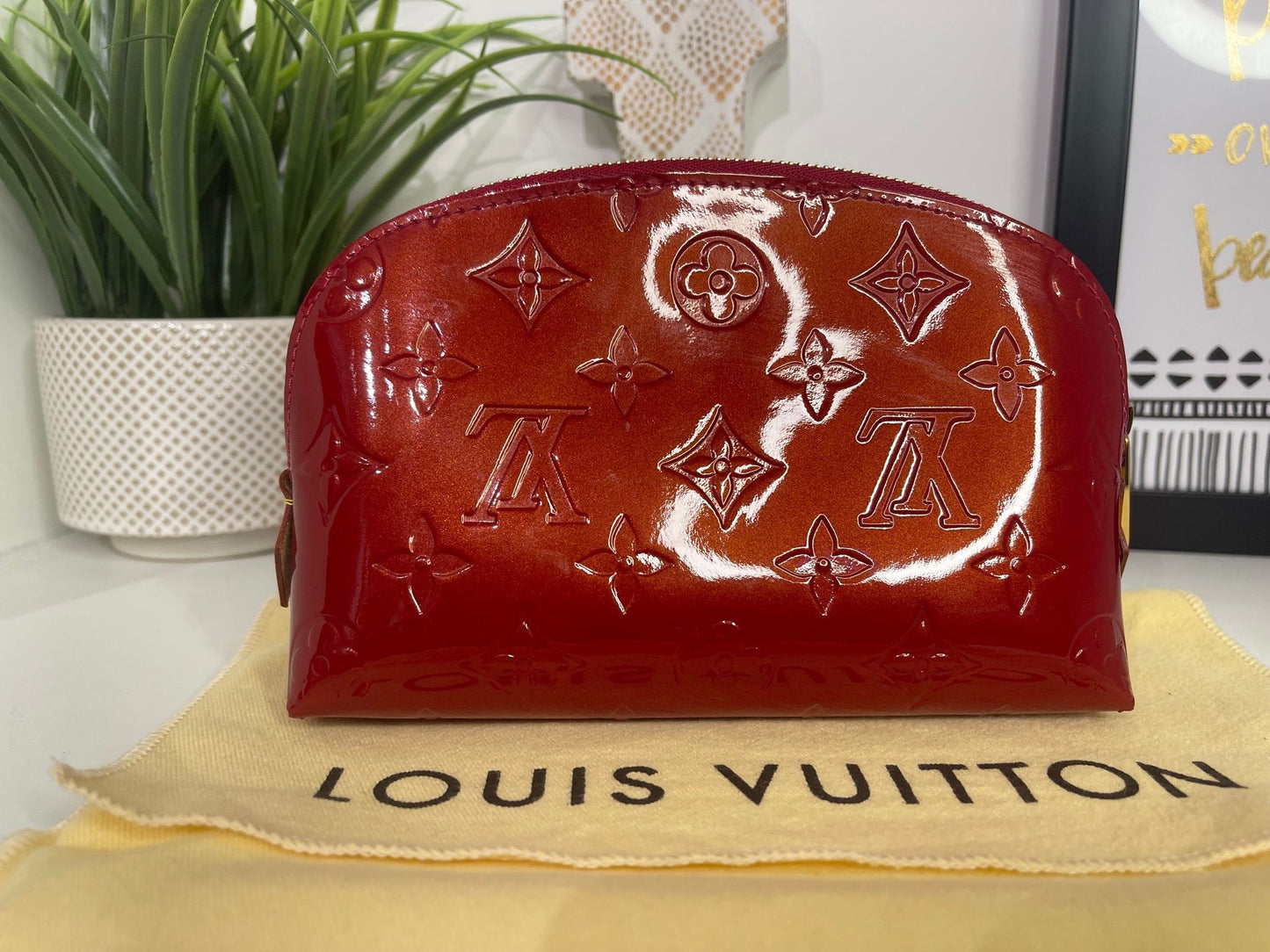 2. Louis Vuitton Red Vernis Cosmetic Case