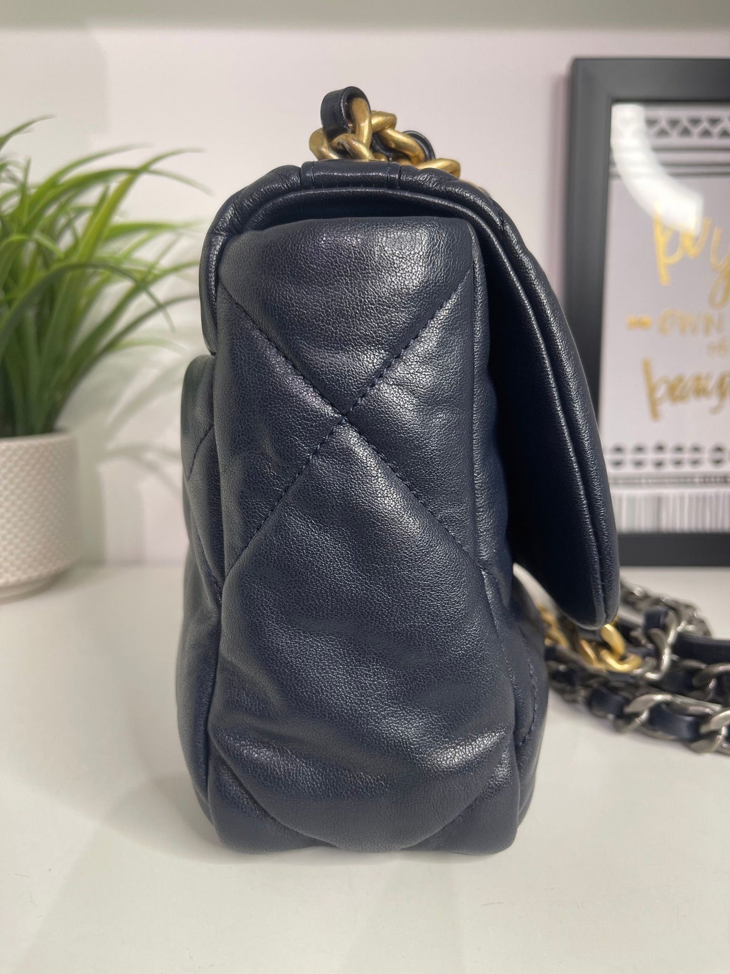 40. Chanel 19 Navy Small Shoulder Bag