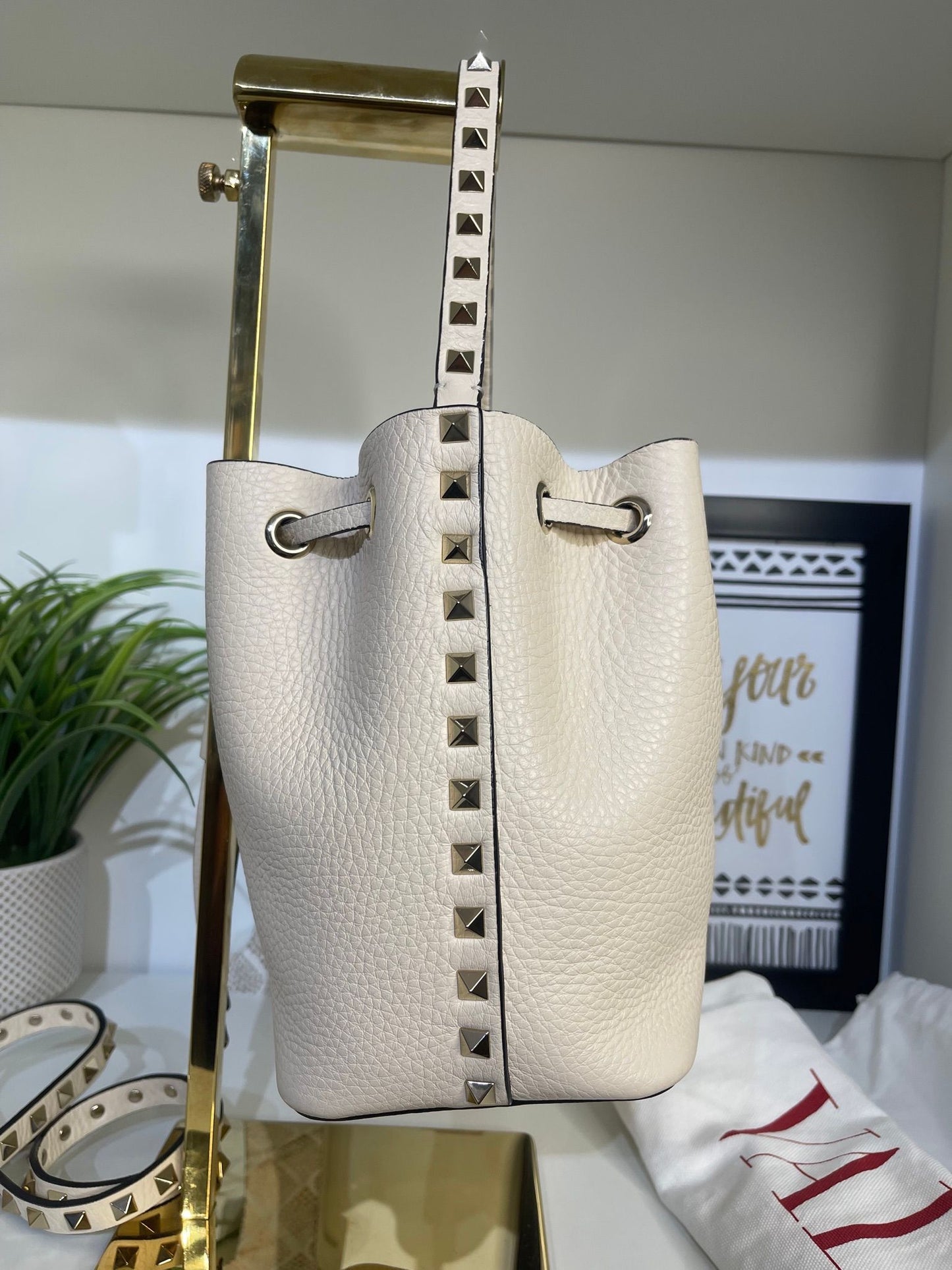 106. Valentino Ivory Rock Stud Bucket Bag