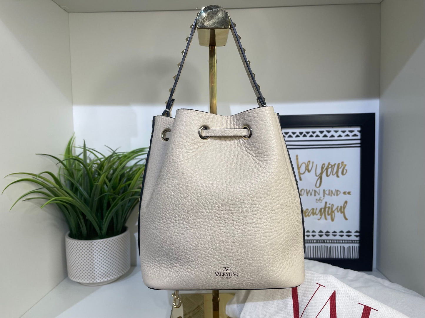 106. Valentino Ivory Rock Stud Bucket Bag
