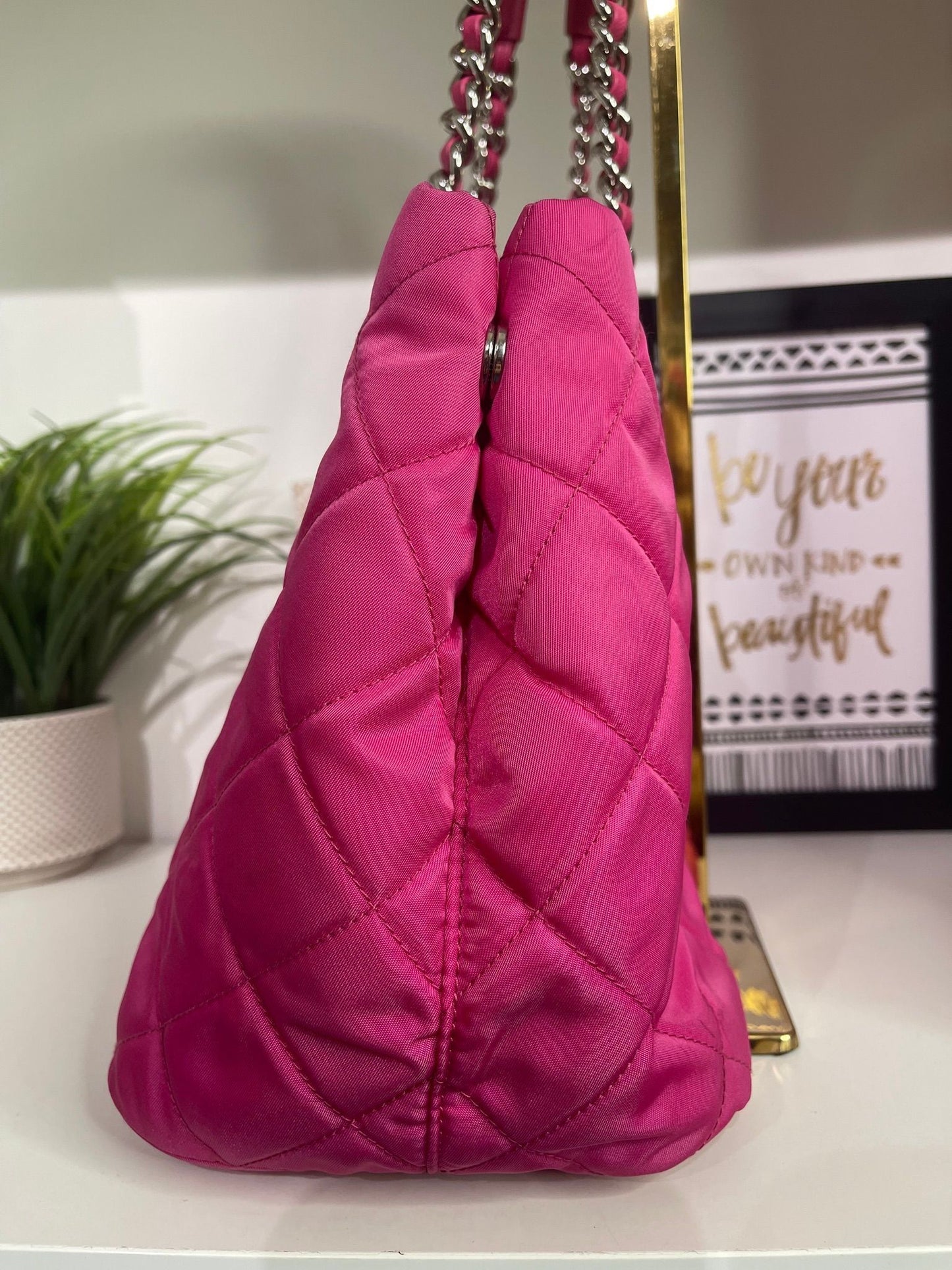 73. Prada Pink Quilted Nylon Bag