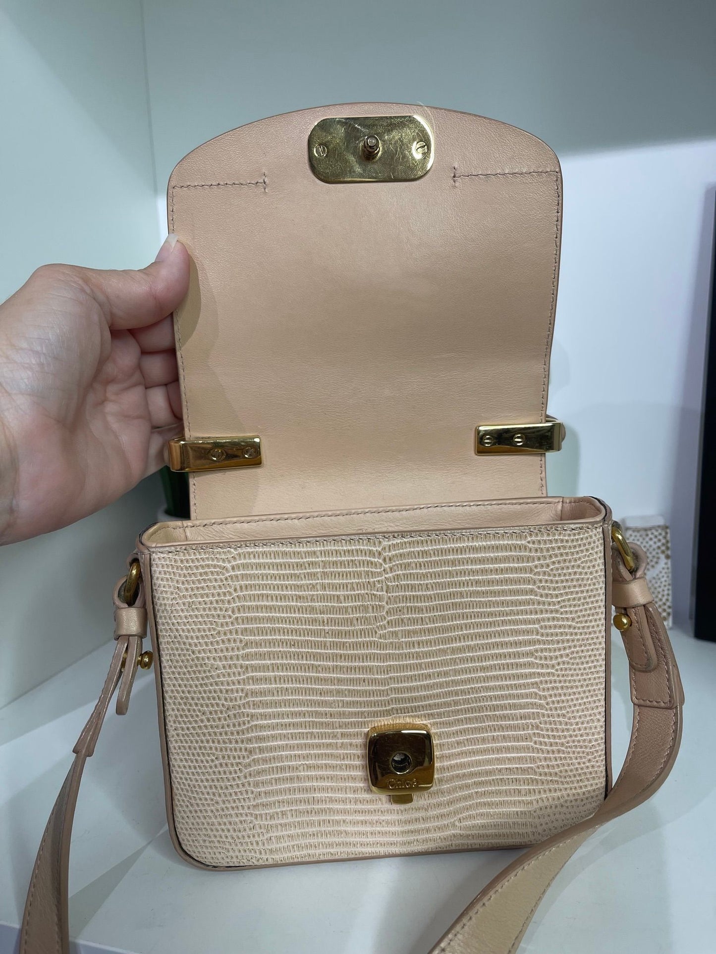 77. Chloe Mini “C” Bag Lizard Embossed