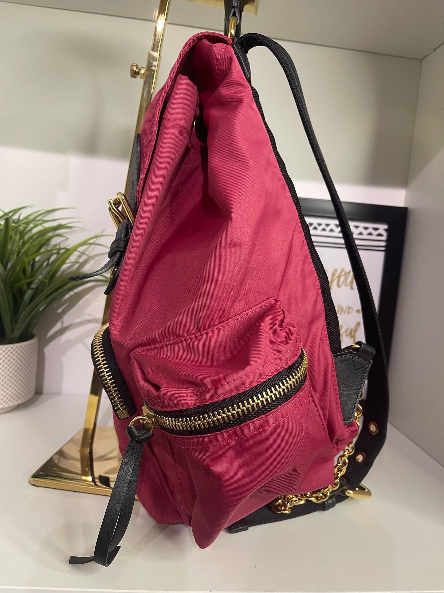 13. Burberry Nylon Raspberry Backpack