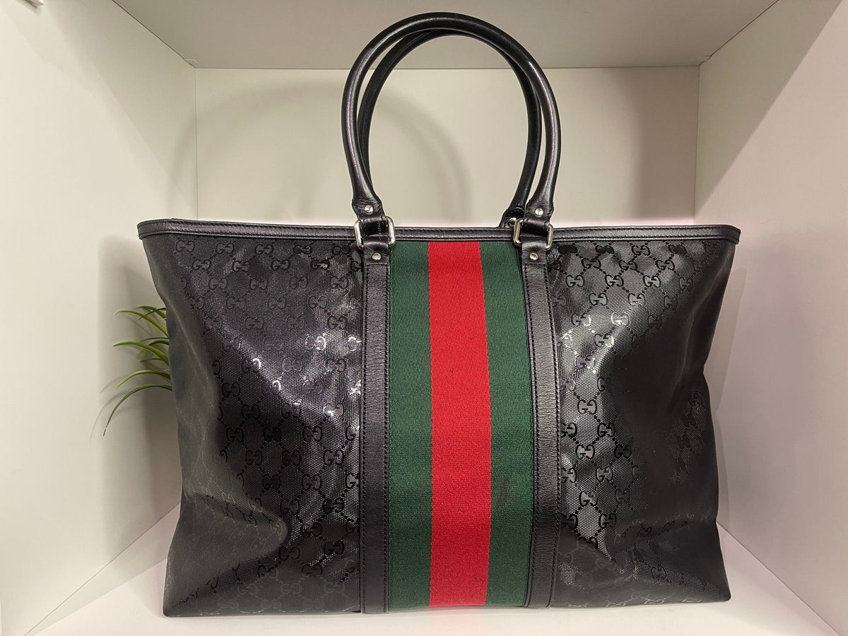 31. Gucci Black Imprime Zip Top Tote
