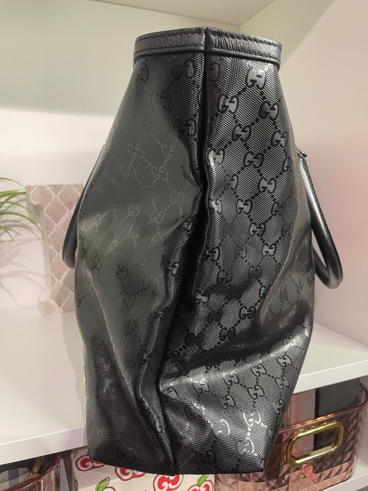 31. Gucci Black Imprime Zip Top Tote