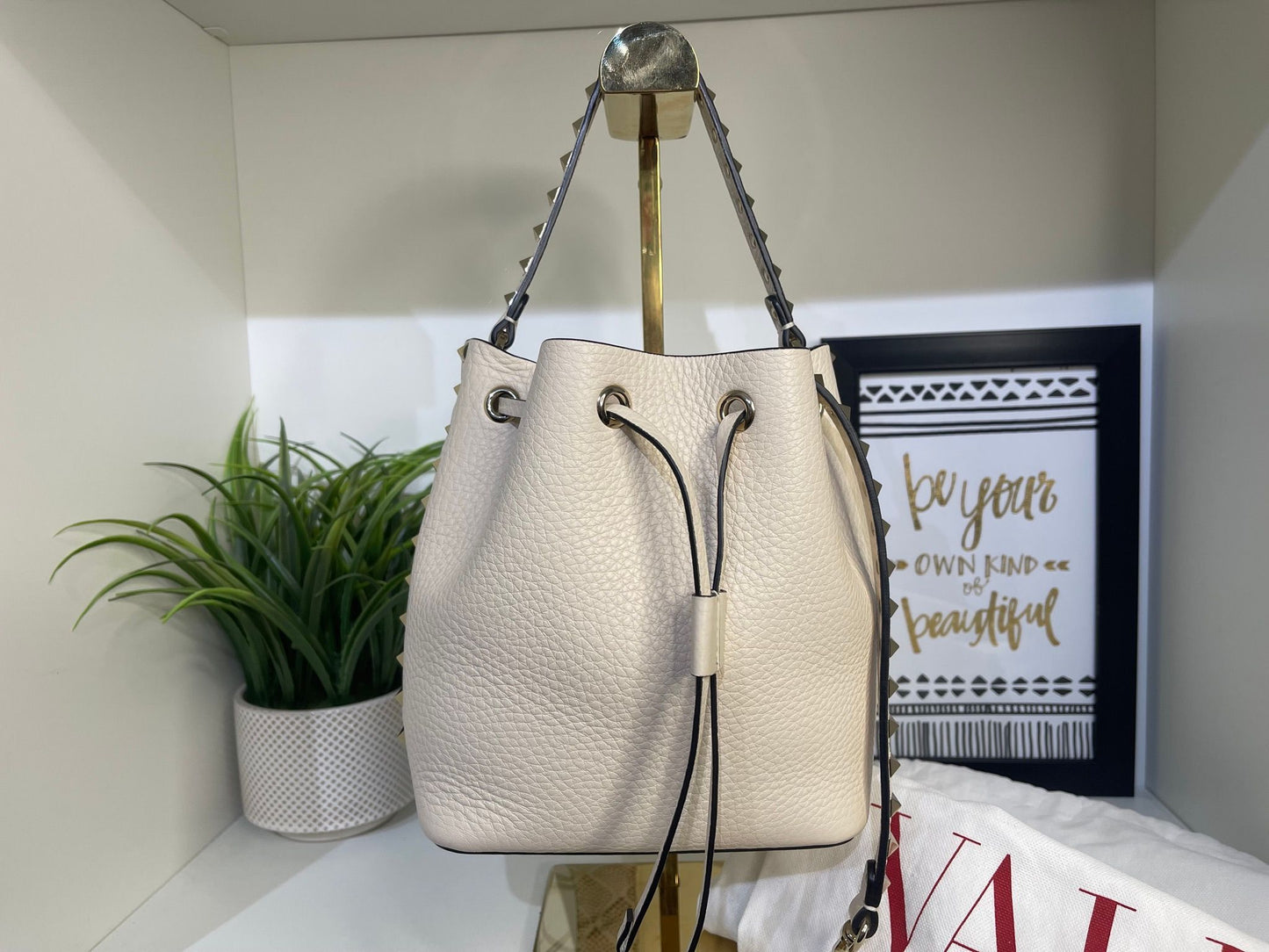 106. Valentino Ivory Rock Stud Bucket Bag