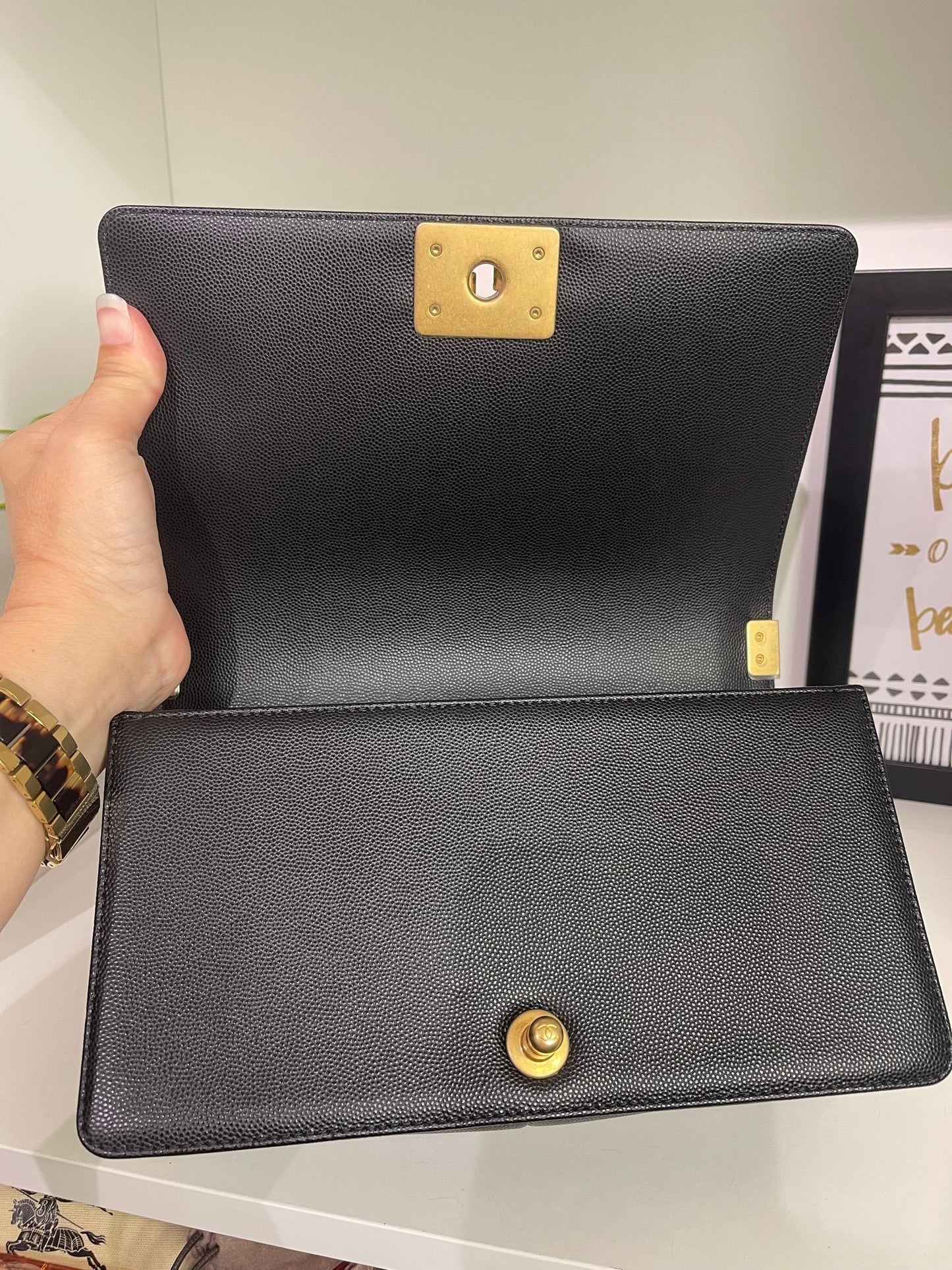 5. Chanel Black Medium Boy Caviar Full Inclusion