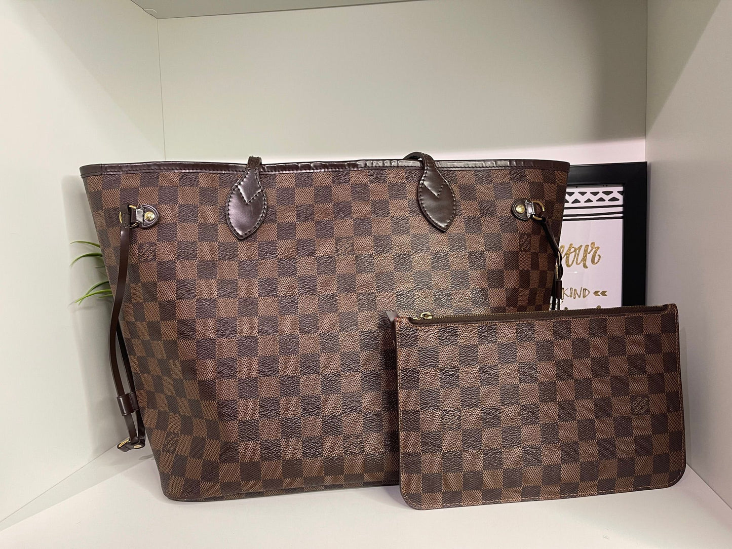 99. Louis Vuitton Damier Ebene Neverfull MM w/ Pouch