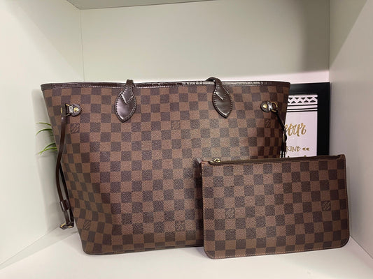 99. Louis Vuitton Damier Ebene Neverfull MM w/ Pouch