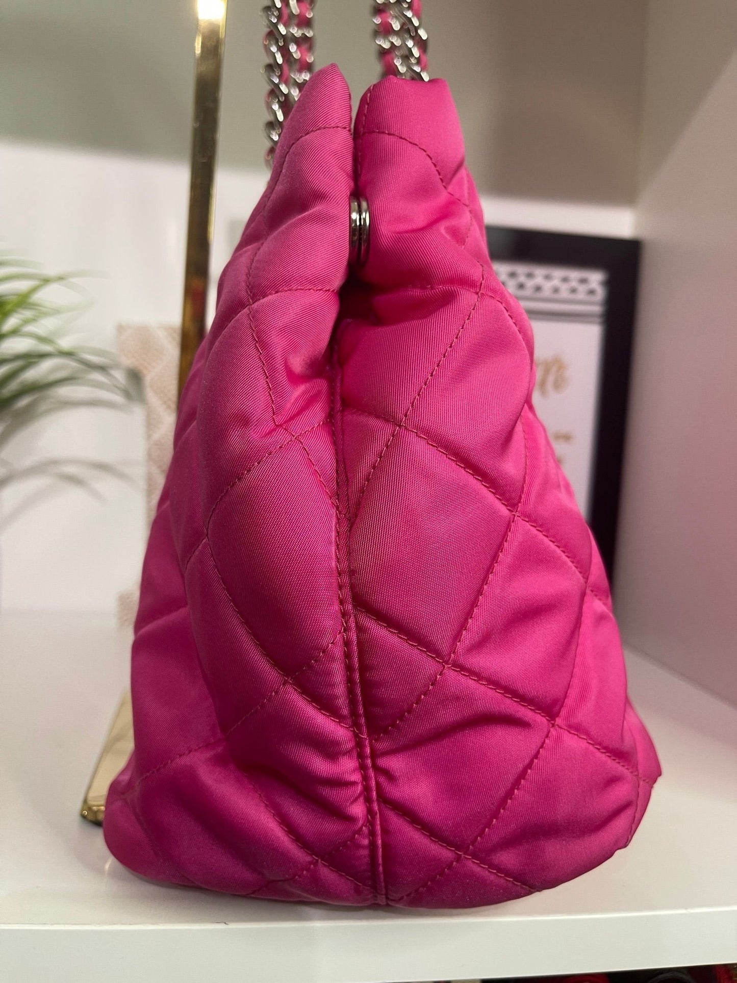 73. Prada Pink Quilted Nylon Bag