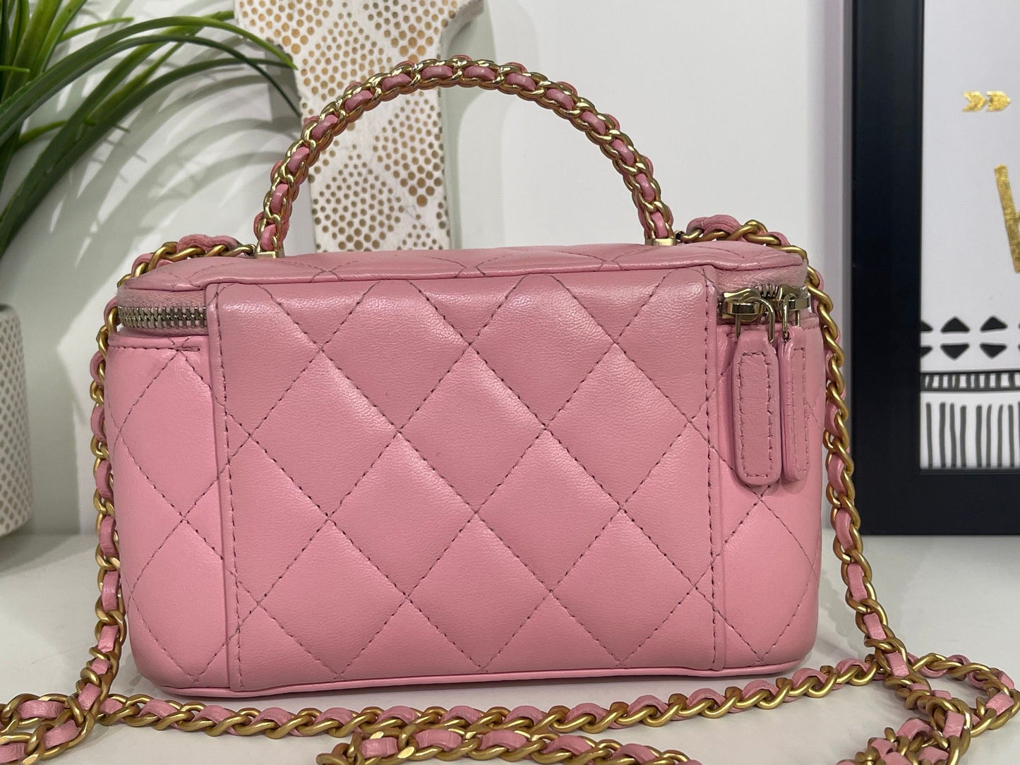 29. Chanel Small Pink Quilted Lambskin Pick Me Up Vanity