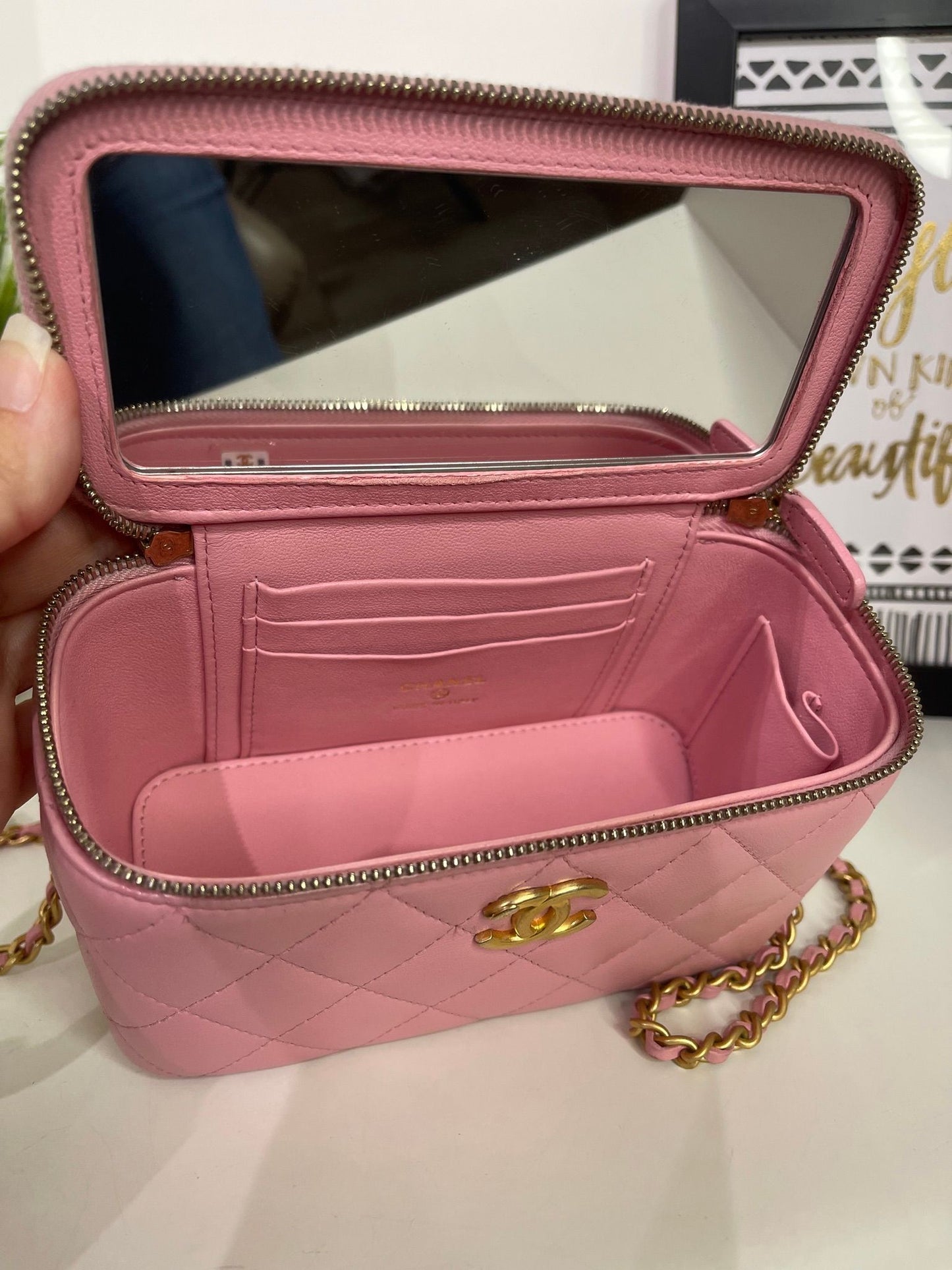 29. Chanel Small Pink Quilted Lambskin Pick Me Up Vanity