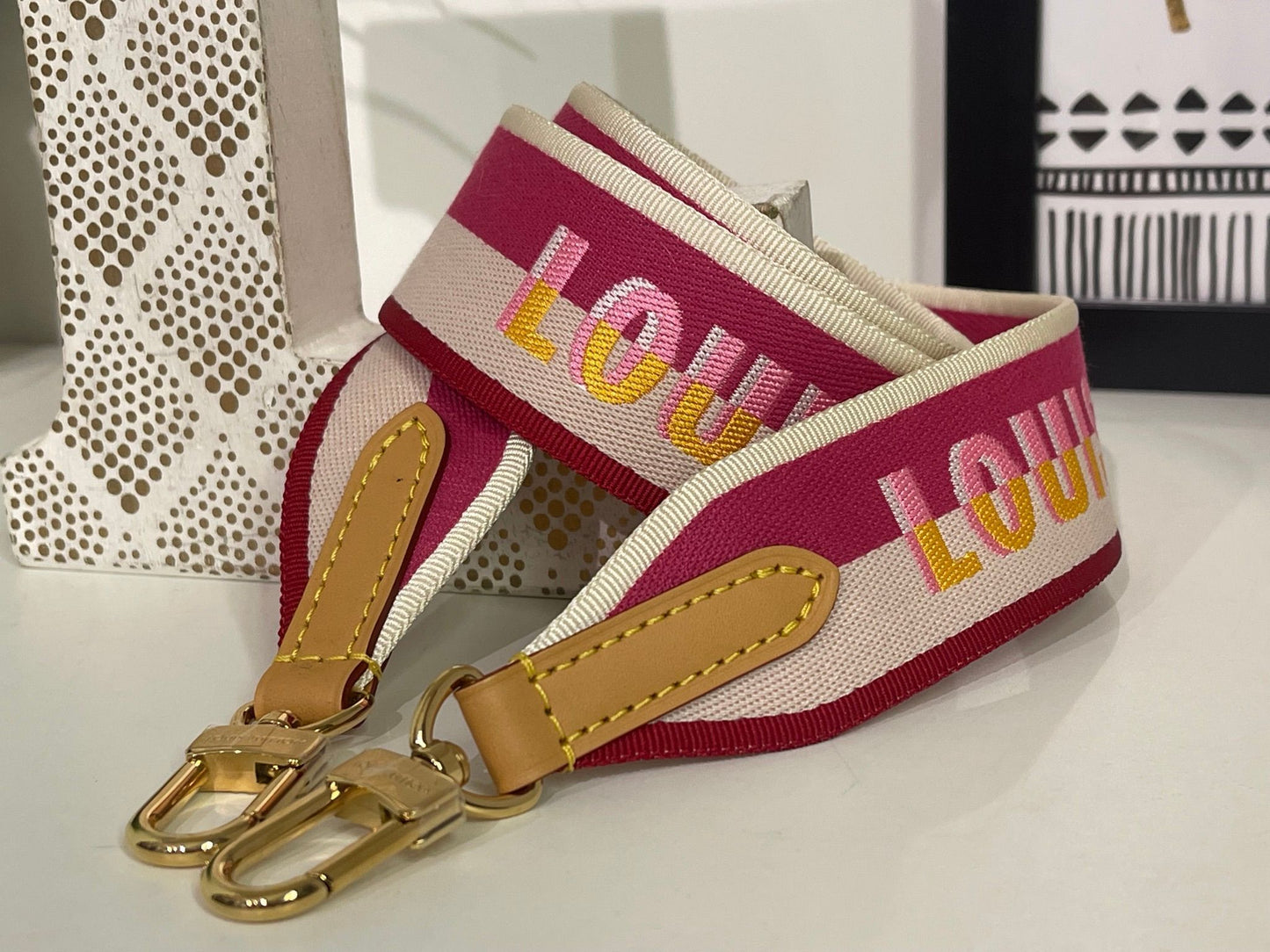 4. Louis Vuitton Guitar Strap (Pink) 42”