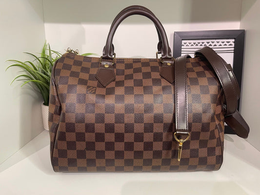 124. Louis Vuitton Damier Ebene Speedy 30 Bandolier