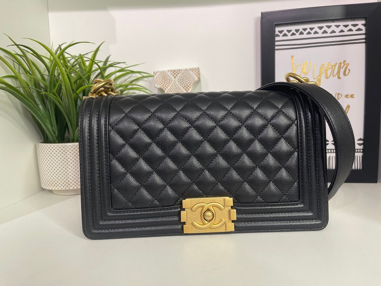 5. Chanel Black Medium Boy Caviar Full Inclusion