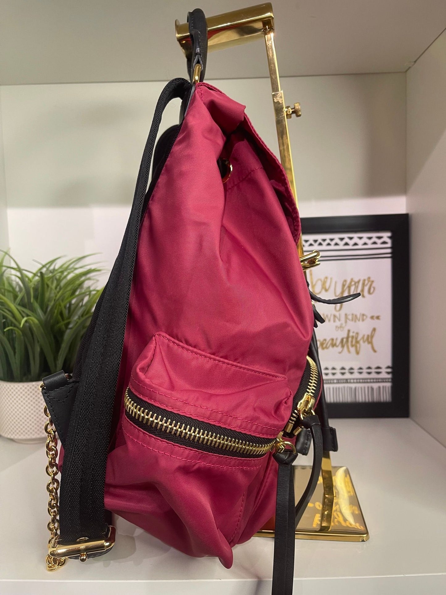 13. Burberry Nylon Raspberry Backpack