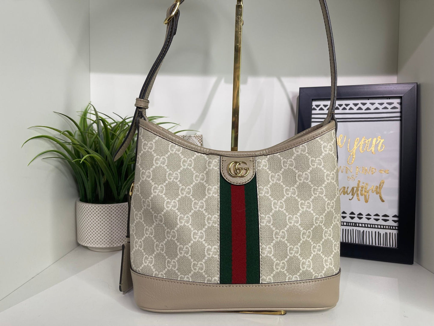 63. Gucci Small Ophidia Oatmeal Shoulder Bag