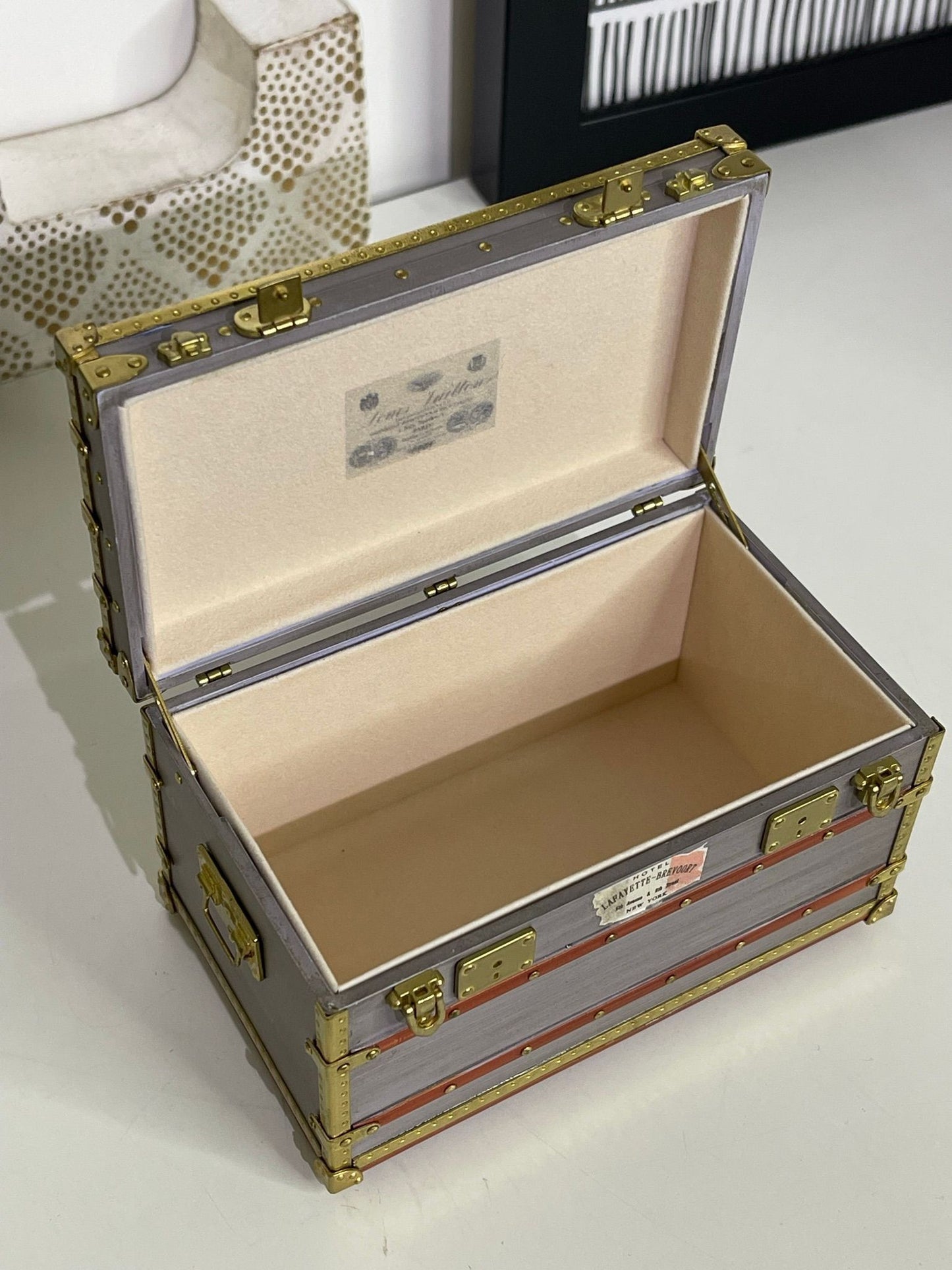 68. Louis Vuitton Mini Malle Zinc Trunk Jewelry Box
