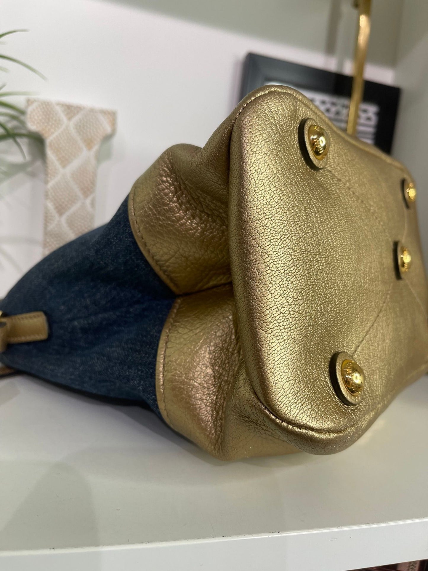 63. Miumiu Denim Metallic Gold 2 Way