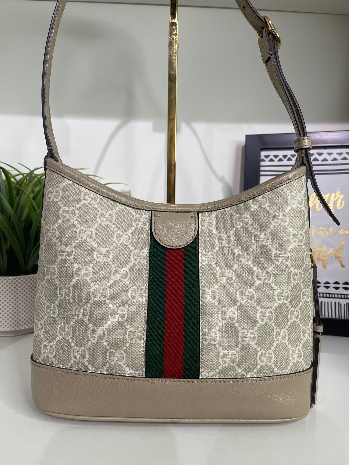 63. Gucci Small Ophidia Oatmeal Shoulder Bag
