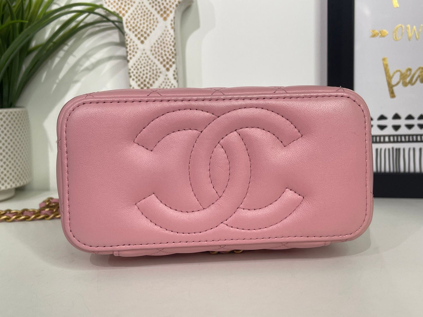 29. Chanel Small Pink Quilted Lambskin Pick Me Up Vanity