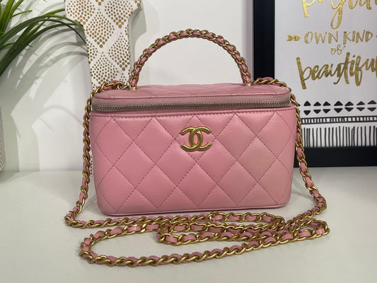 29. Chanel Small Pink Quilted Lambskin Pick Me Up Vanity