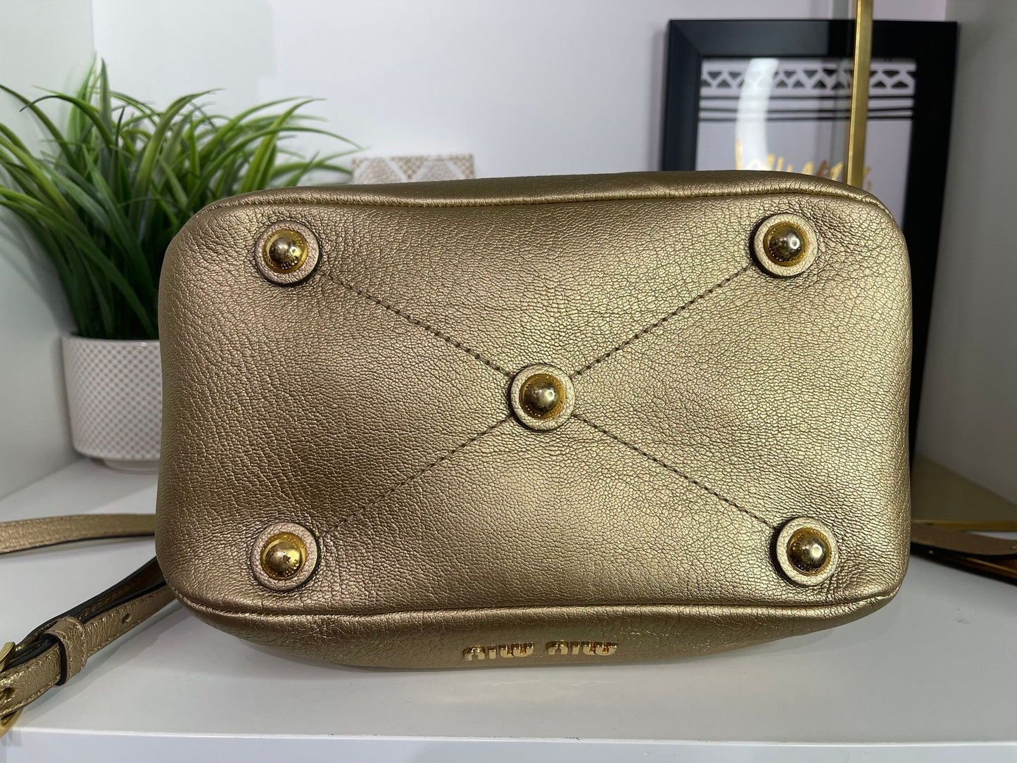 63. Miumiu Denim Metallic Gold 2 Way