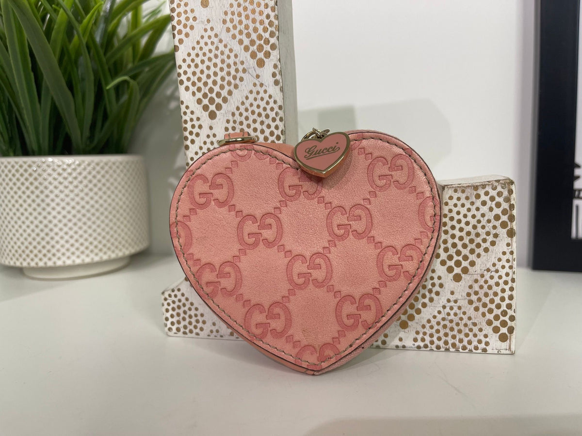 94. Gucci Pink GG Heart Coin Pouch